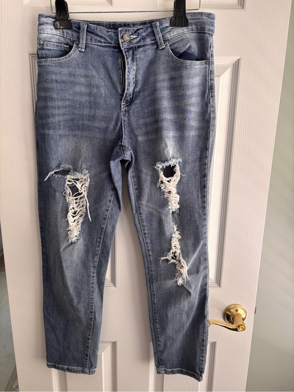 Ripped Light Blue Boyfriend Jeans - Women's Casual Fit